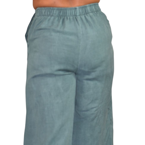 Young Fabulous Broke Cove Pant Green YFB Front Slits Crop Flare Washed Linen XS - Picture 5 of 14